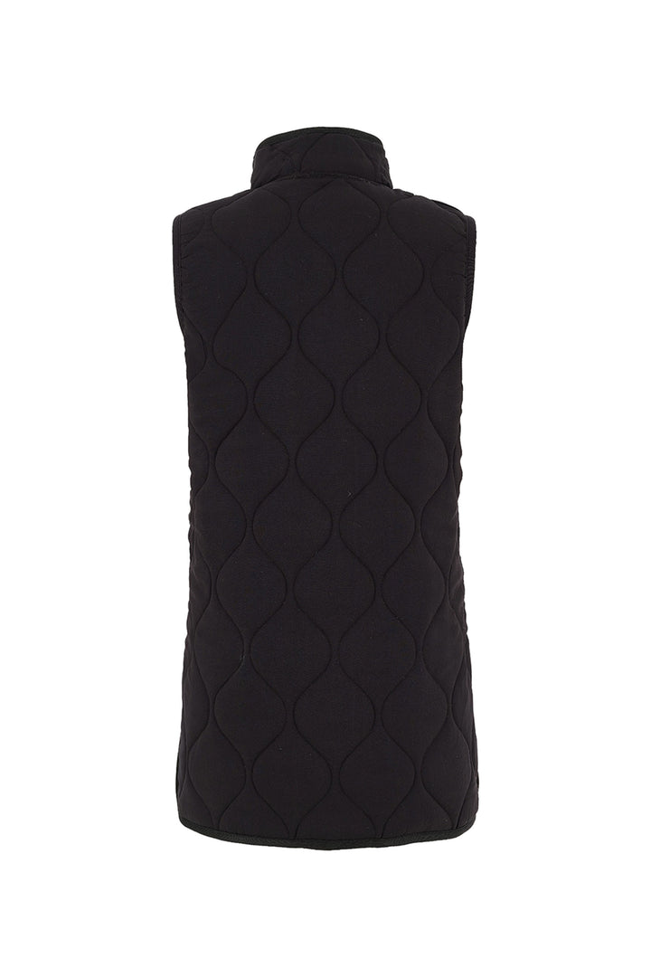 Black quilted vest on a white background