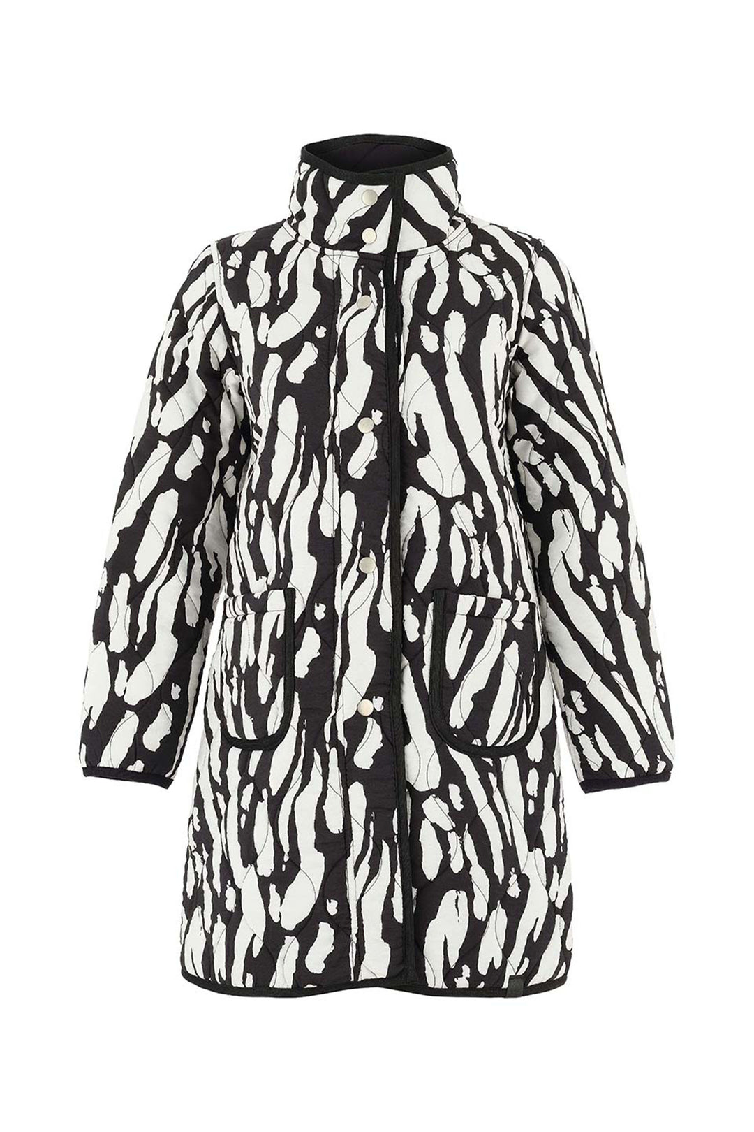 Black and white patterned coat on a white background