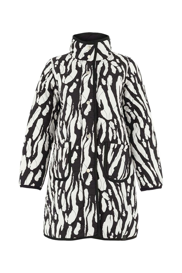 Black and white patterned coat on a white background