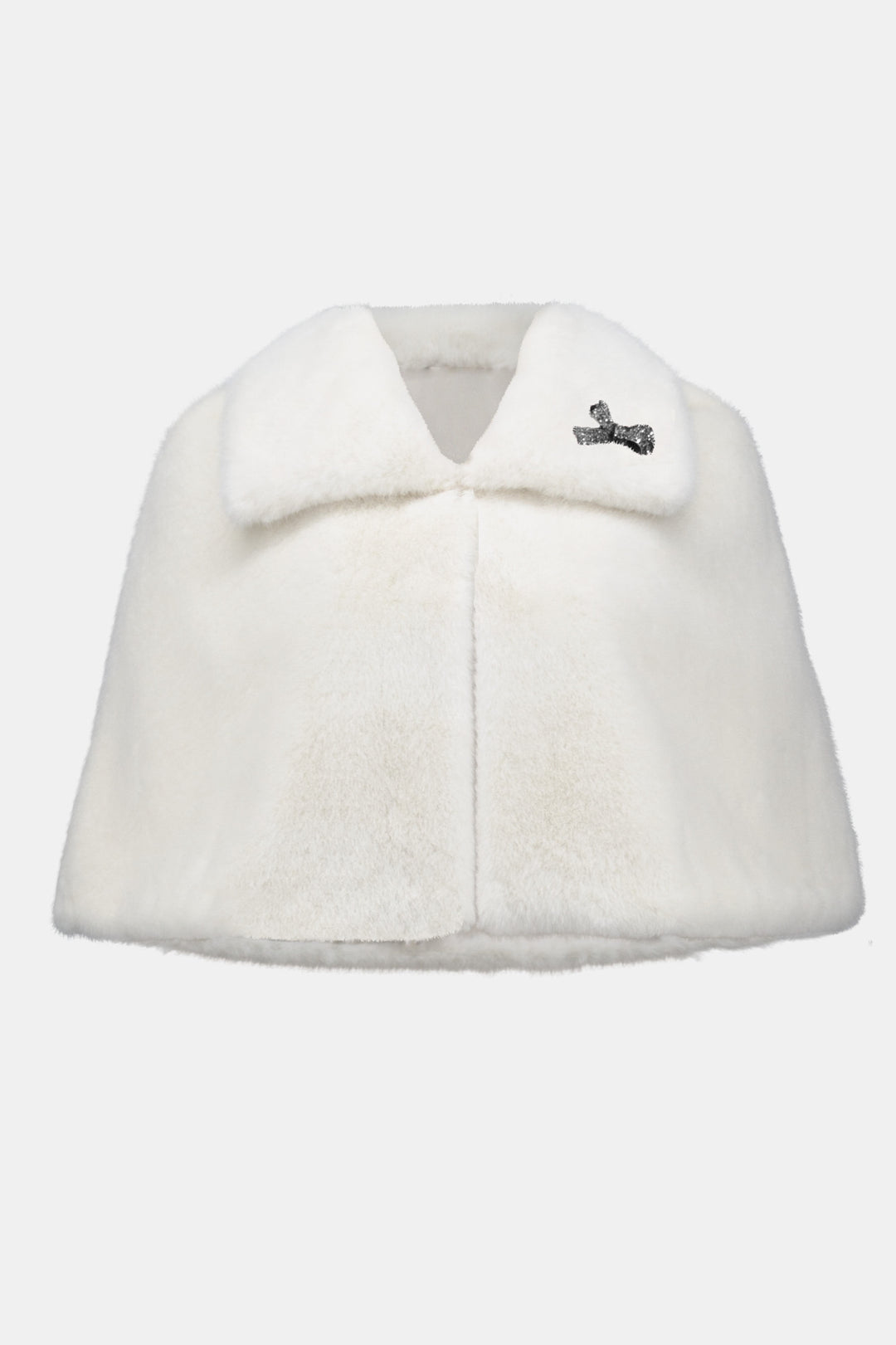 White fur coat with a brand logo on a white background