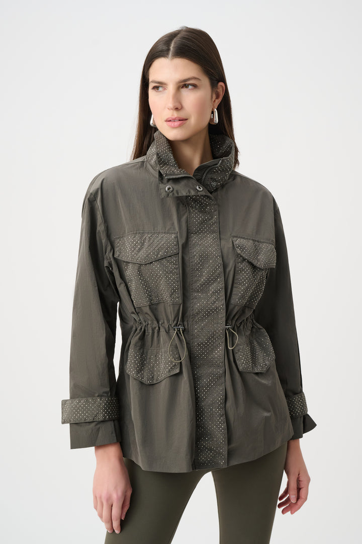 DRAWSTRING WAIST JACKET WITH EMBELLISHMENTS
