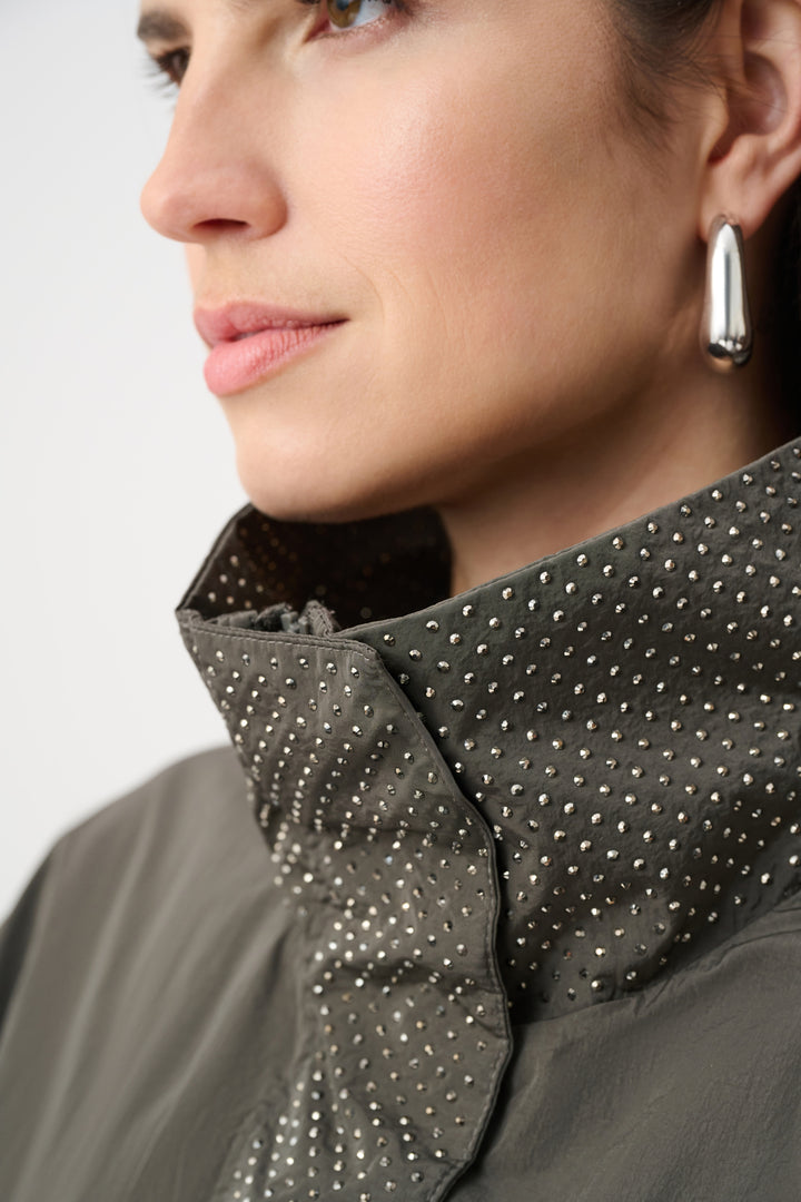 DRAWSTRING WAIST JACKET WITH EMBELLISHMENTS
