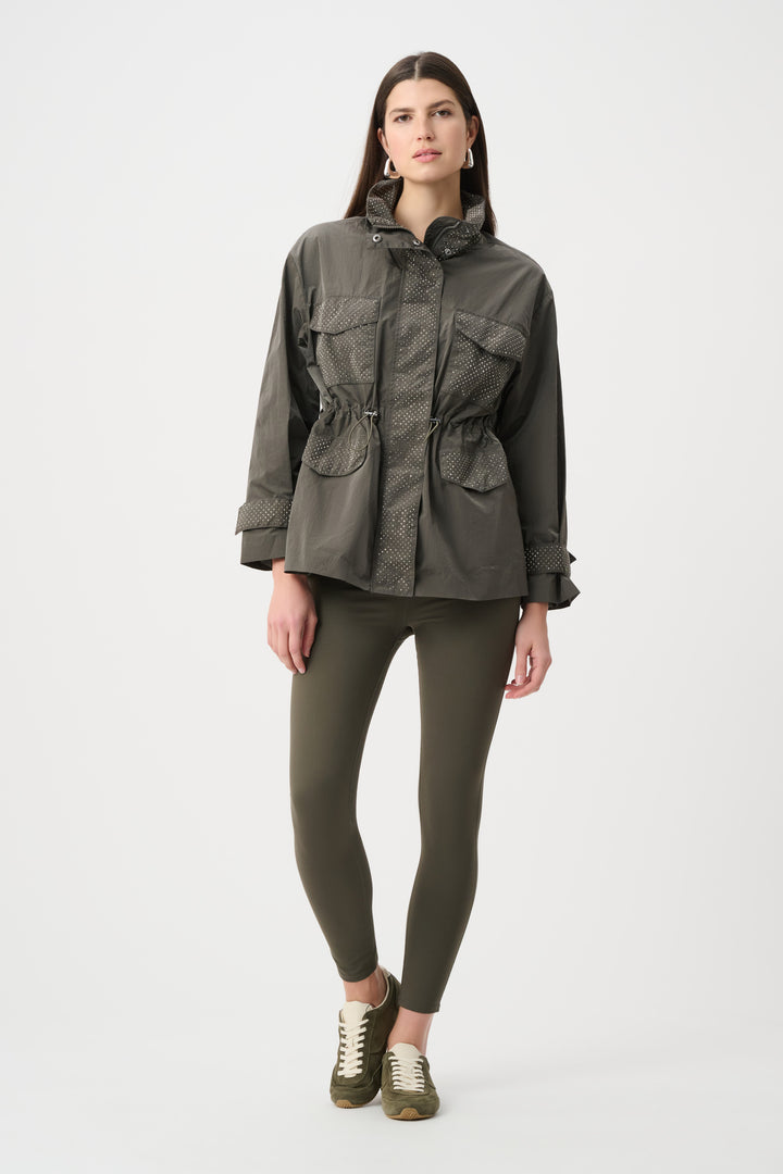 DRAWSTRING WAIST JACKET WITH EMBELLISHMENTS