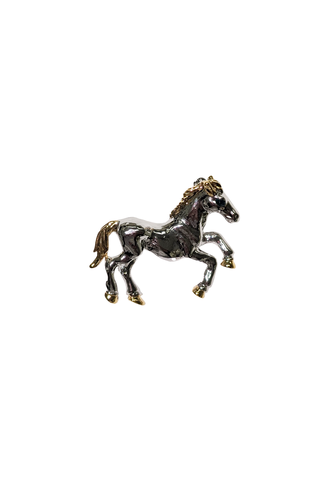 Bronze horse figurine brooch on a white background