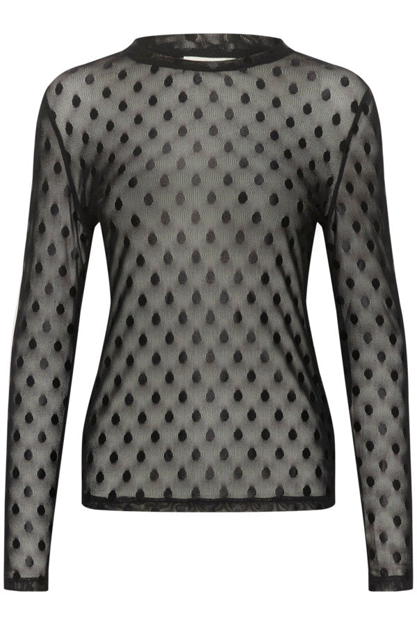 DOT MESH LS MOCK NECK TOP