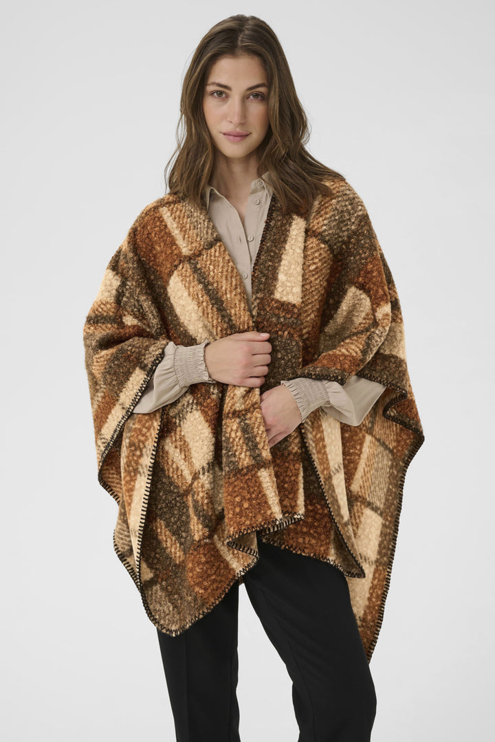 PLAID BOUCLE CAPE