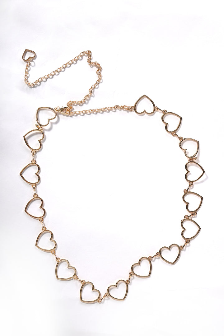 Gold heart-shaped belt on a white background