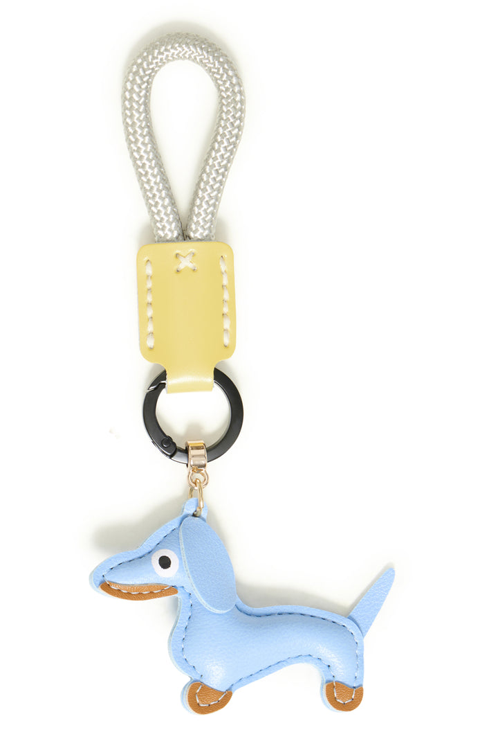 Keychain with a blue dachshund charm on a white background