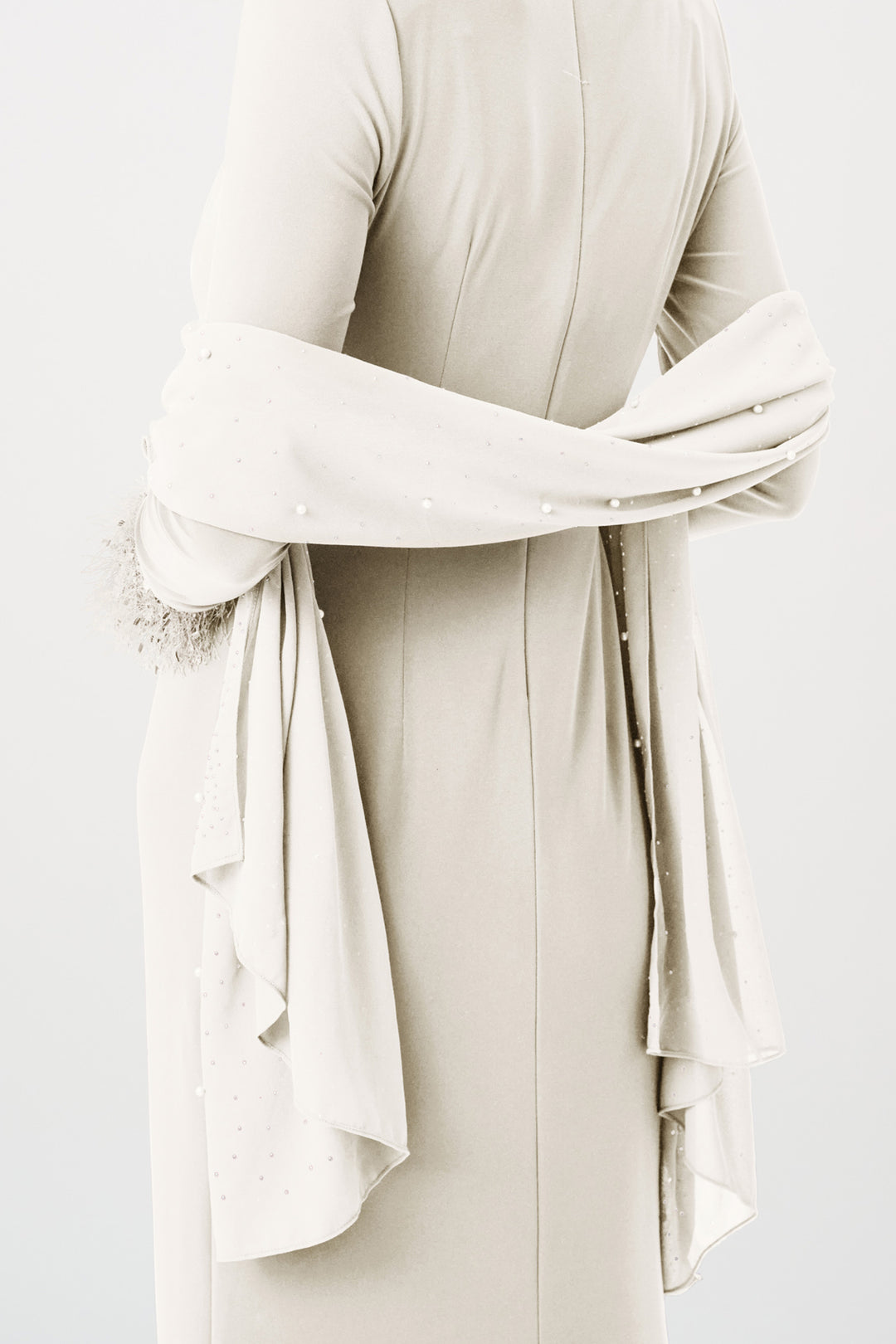 CHIFFON SCARF WITH RHINESTONES & PEARLS