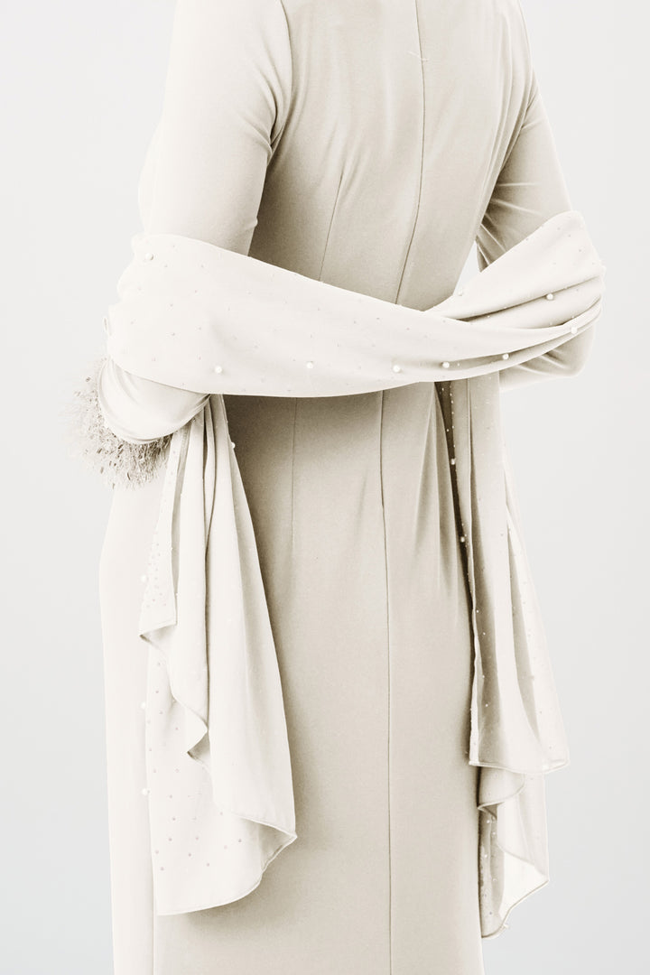 CHIFFON SCARF WITH RHINESTONES & PEARLS