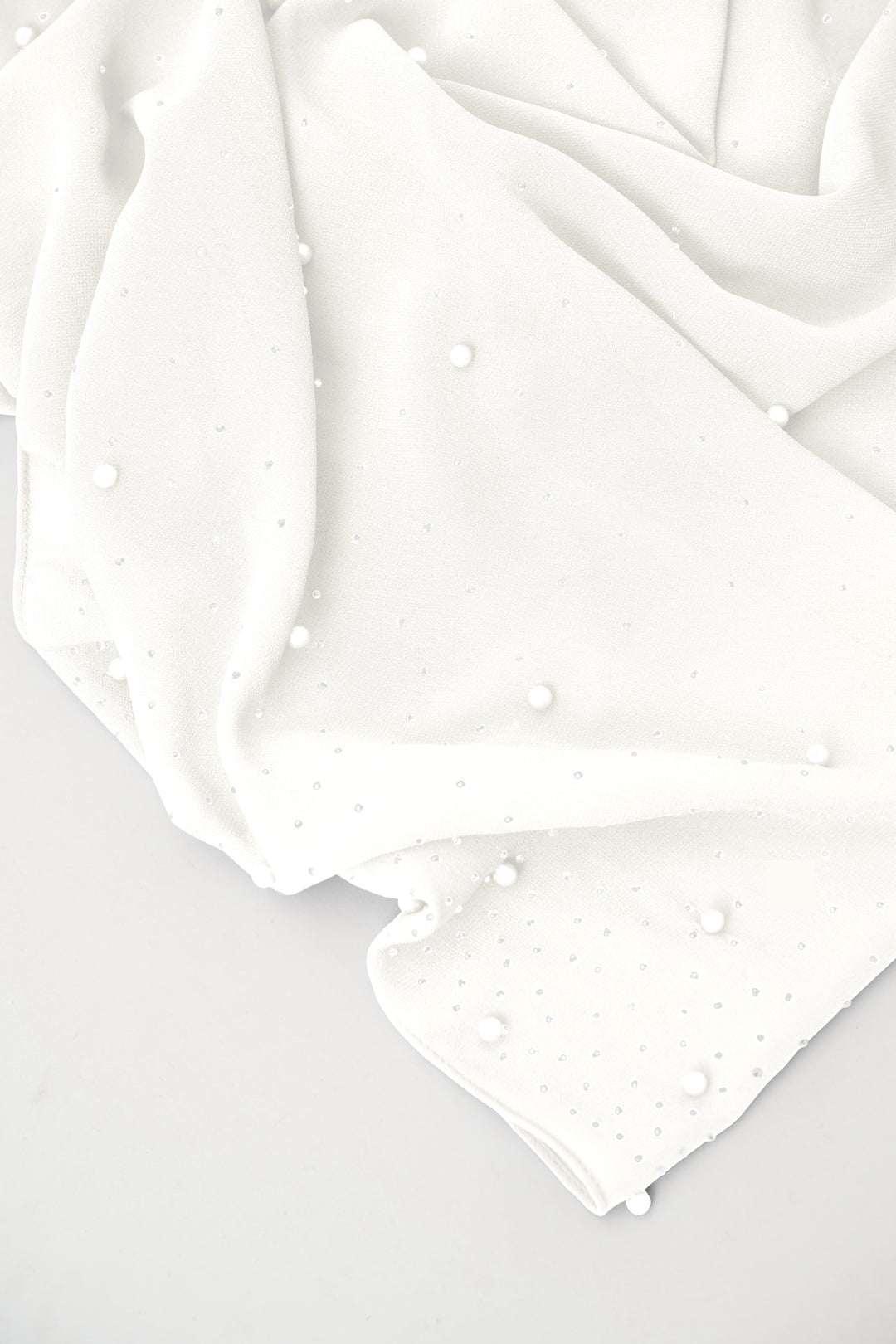 CHIFFON SCARF WITH RHINESTONES & PEARLS