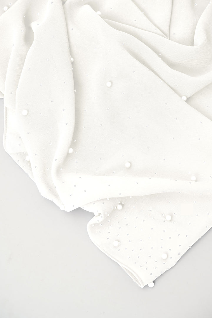 CHIFFON SCARF WITH RHINESTONES & PEARLS
