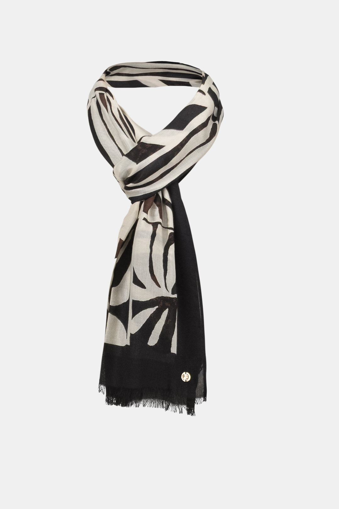 Black and white patterned scarf on a white background
