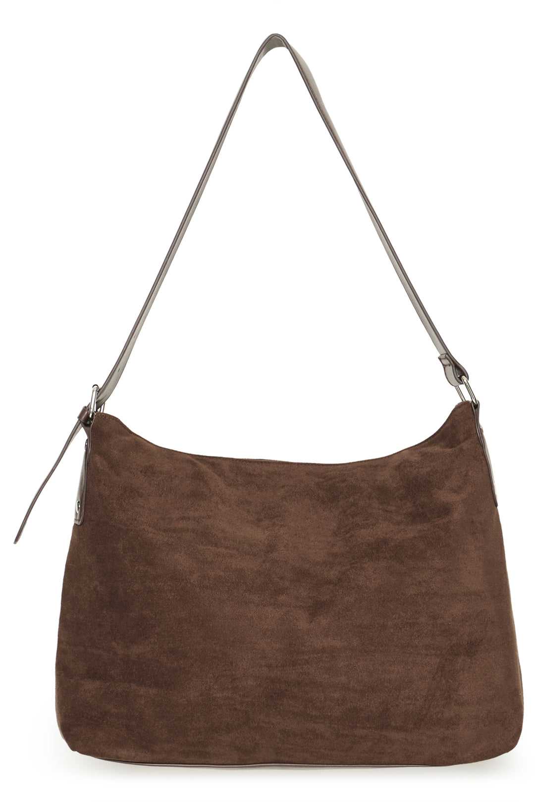 BROWN FAUX SUEDE SATCHEL