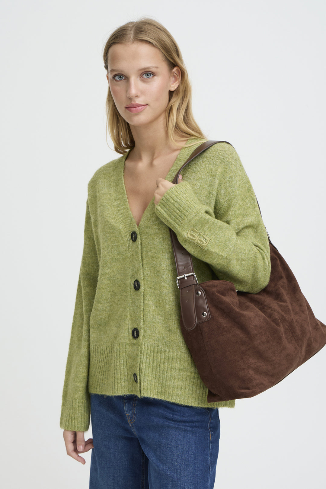 BROWN FAUX SUEDE SATCHEL