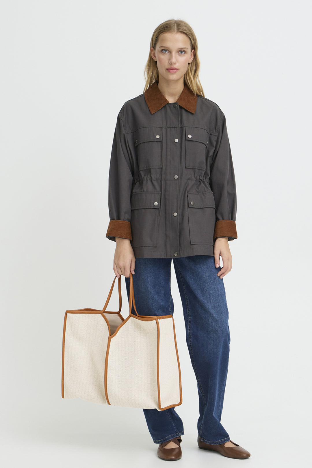 NATURAL TAN CHEVRON TOTE BAG