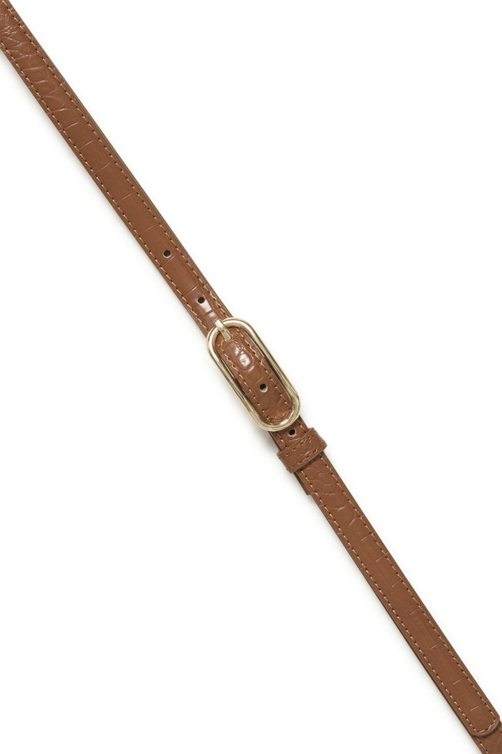 FAUX CROCODILE SKINNY BELT