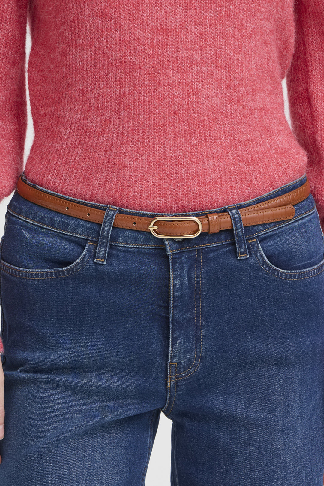 FAUX CROCODILE SKINNY BELT