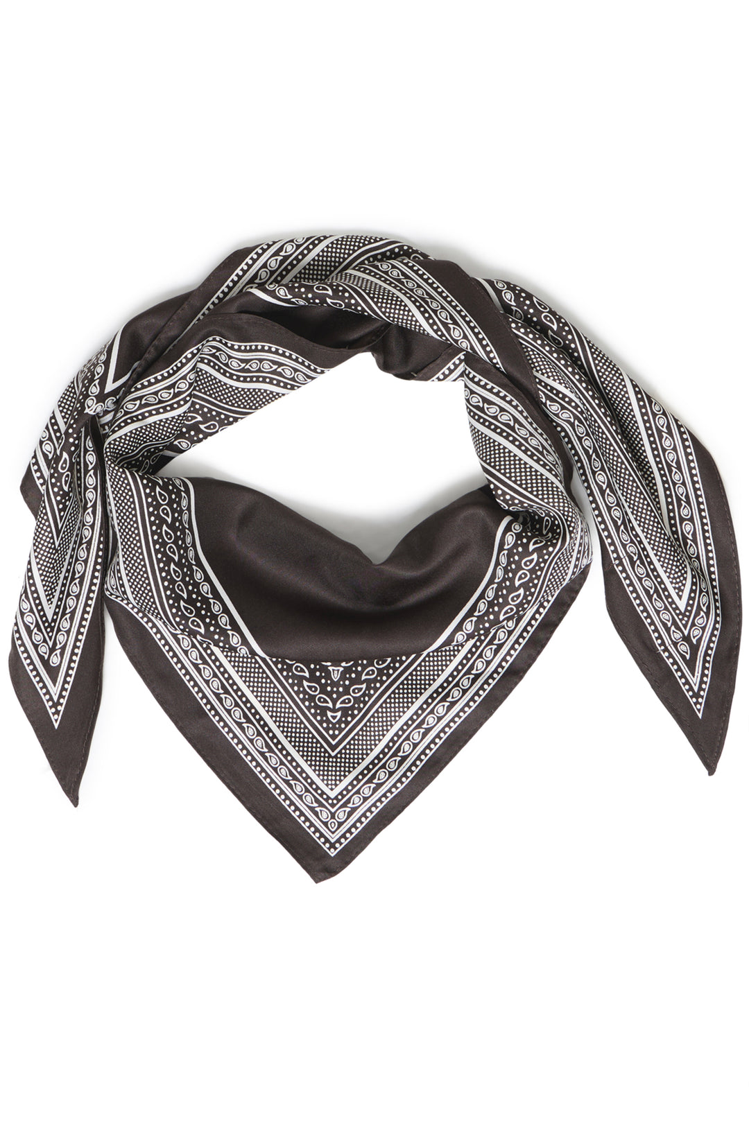 A women's brown paisley scarf shown against a white background. 