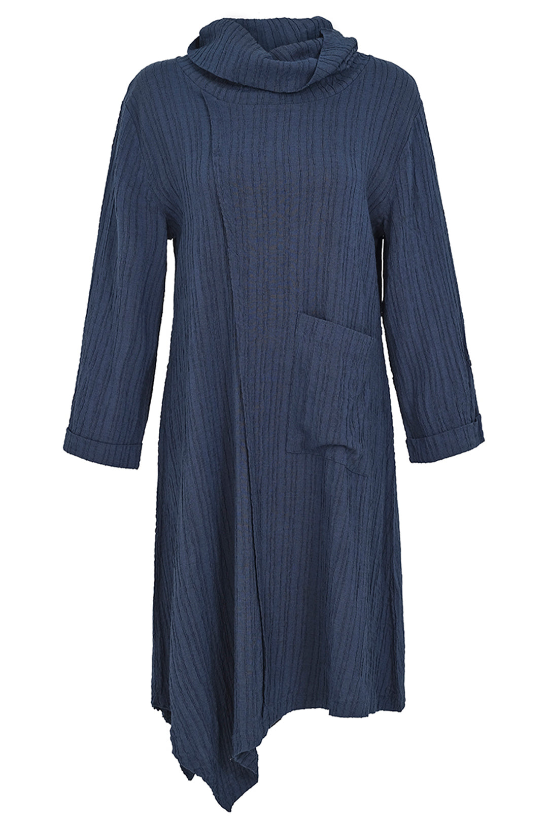 COWL NECK DRESS WITH POCKET & TAB SLEEVE