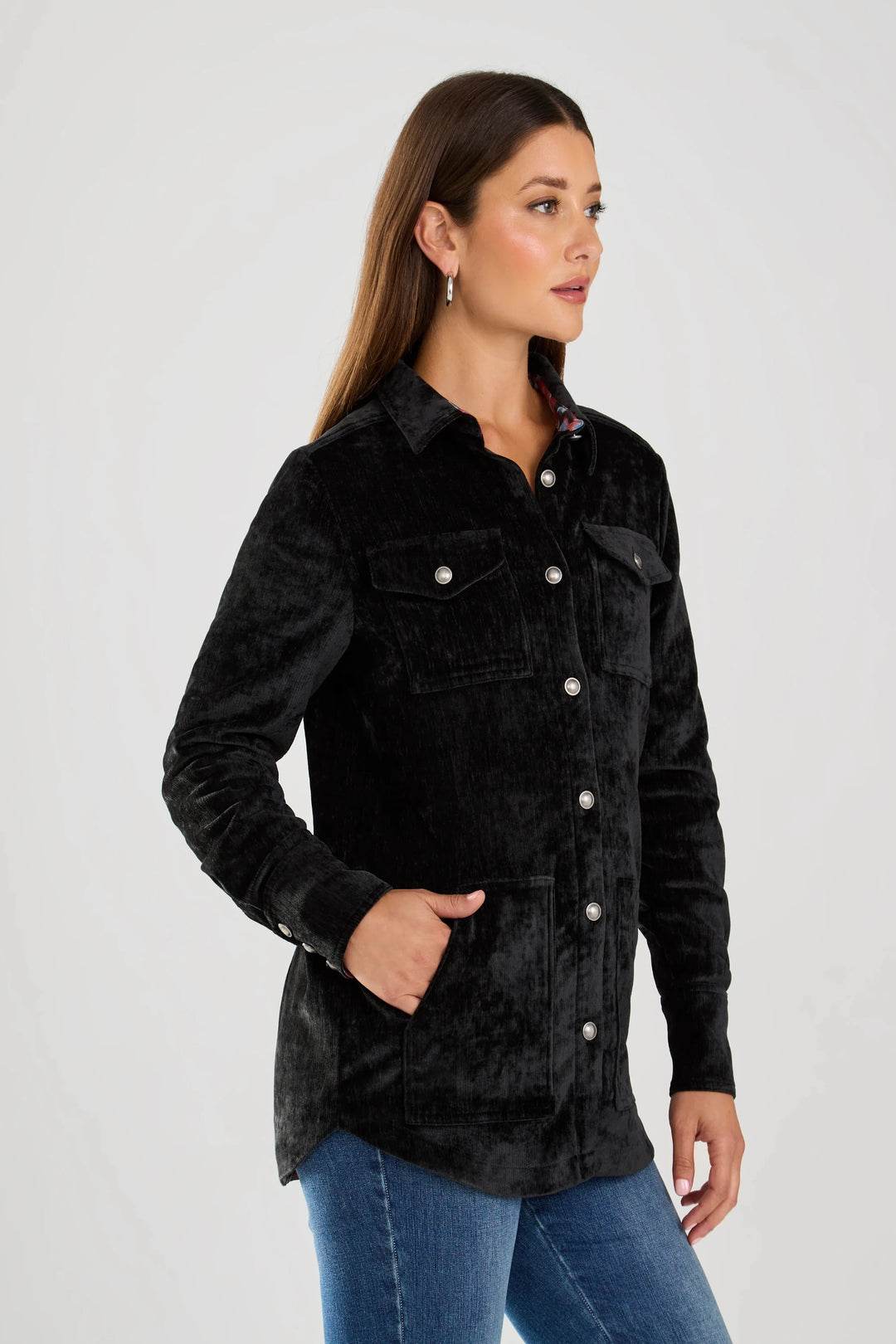 Corduroy Womens Black Shacket Velvet Jacket Shacket Cropped