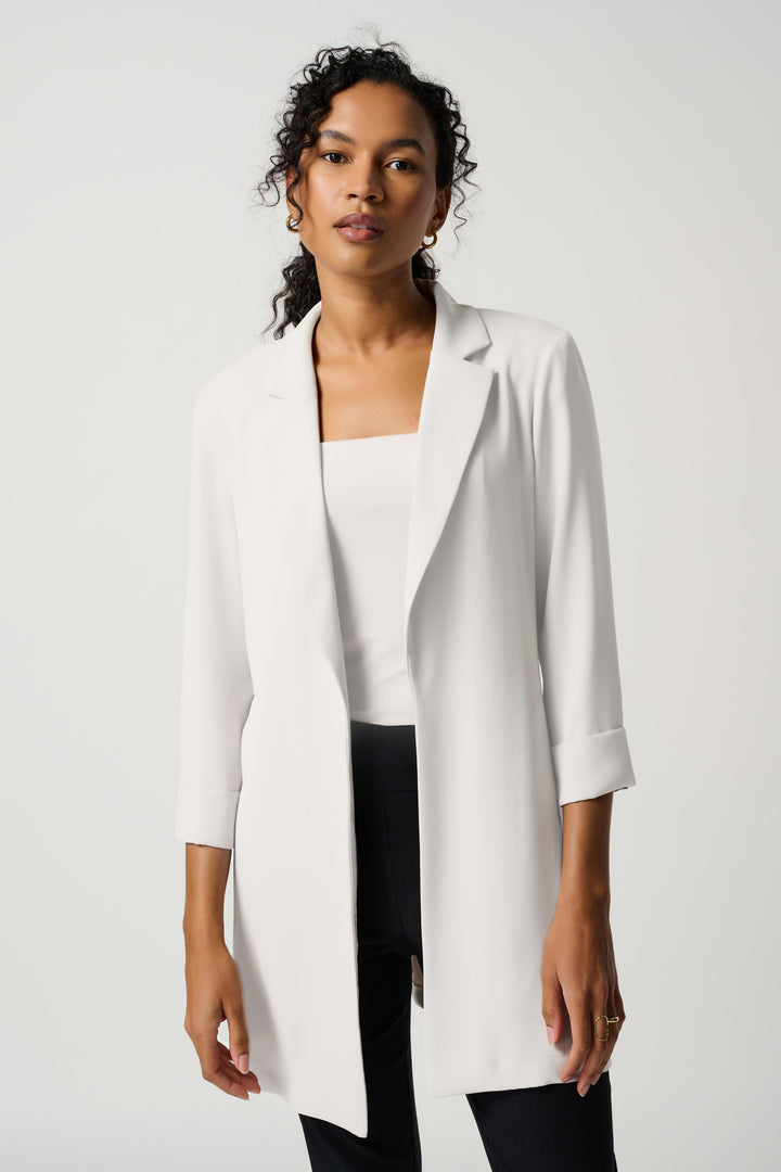 Joseph Ribkoff Fall 2023 women's business casual long straight fit open blazer - vanilla front