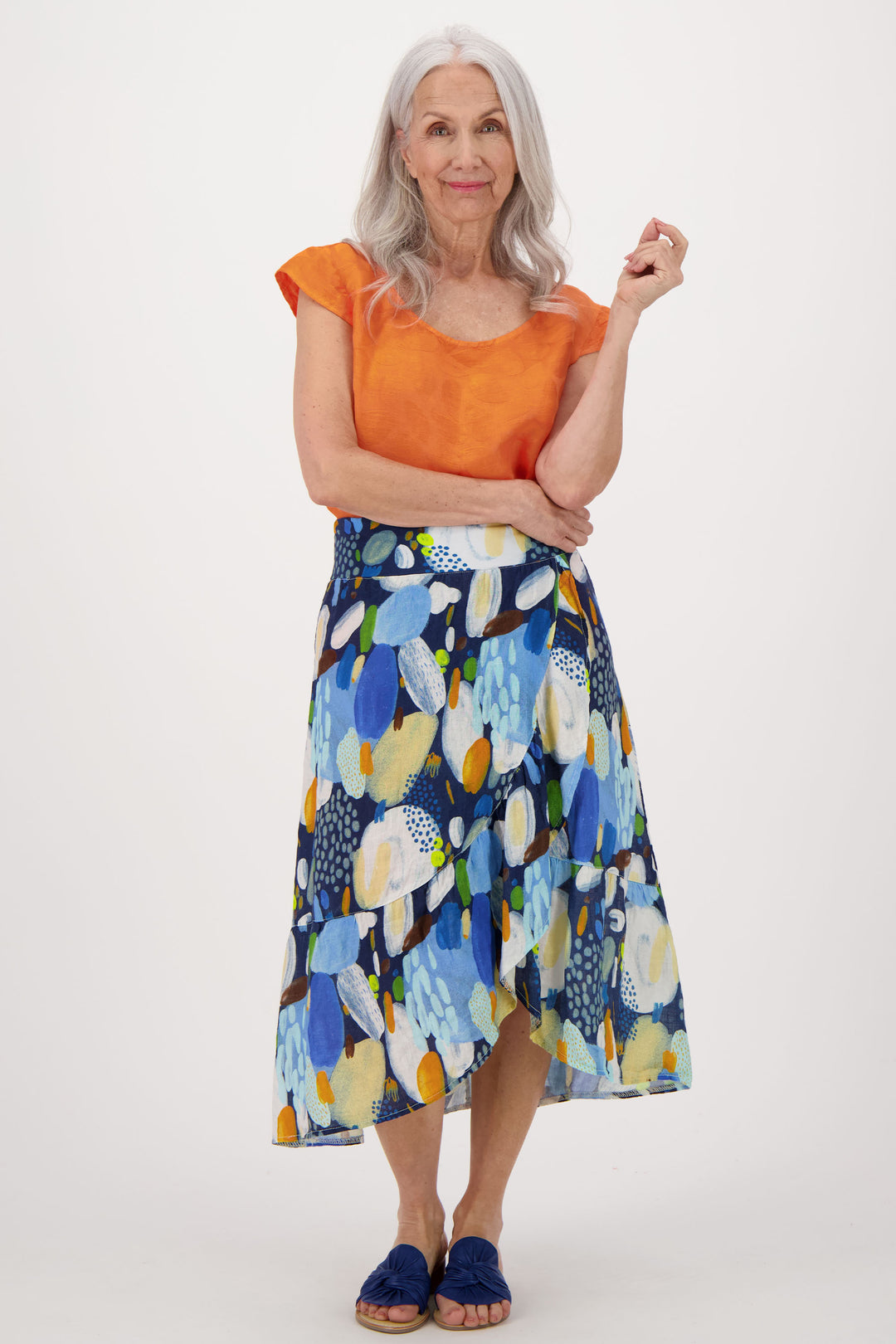 Spanner Summer 2024 Made with lightweight linen, this maxi skirt boasts an airy, wavy design and easy slip-on styling.