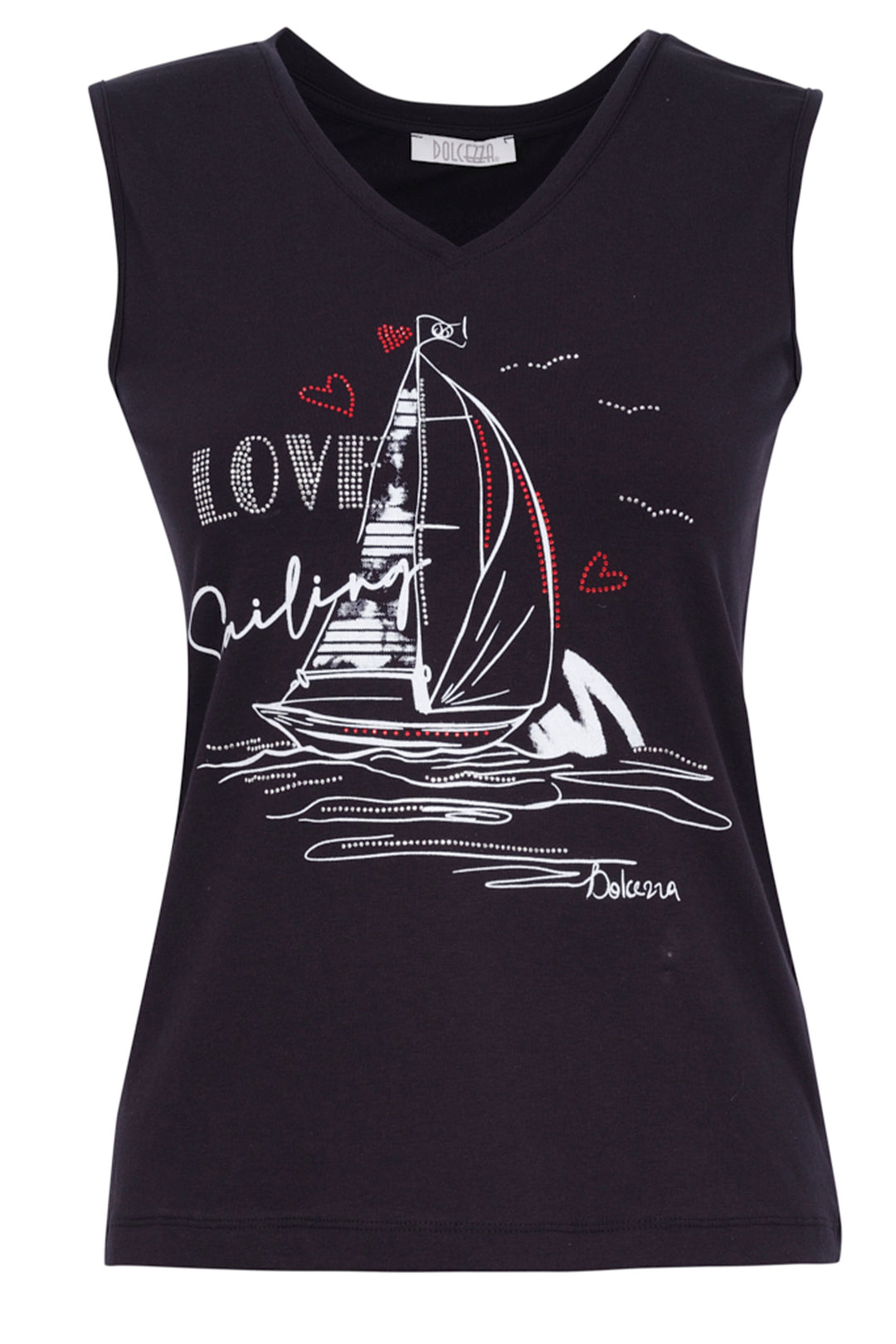 Dolcezza Spring 2024. The super easy tank top features a v-neckline and sleeveless design, perfect for any sailing adventure!