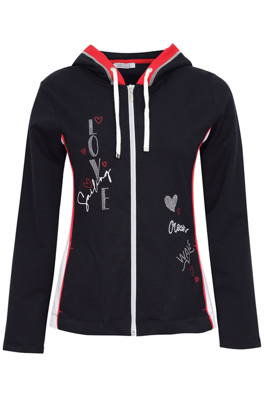 Dolcezza Spring 2024 This Love Sailing Hoodie Jacket blends style and function with its neat collar, contrasting side panels and drawstring hood. 