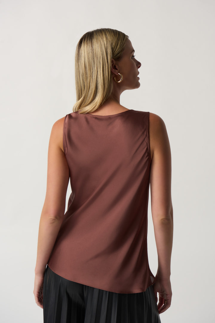 Joseph Ribkoff Fall 2023 women's business casual silk satin sleeveless tunic blouse top  -toffee back