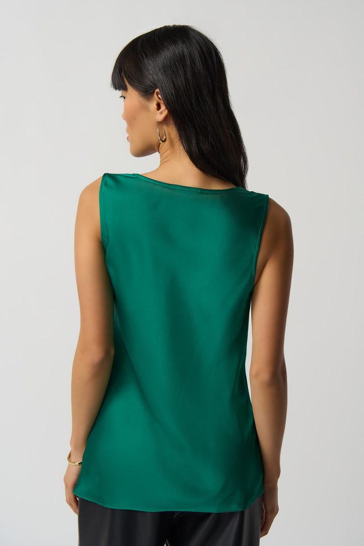 Joseph Ribkoff Fall 2023 women's business casual silk satin sleeveless tunic blouse top  -Kelly Green back