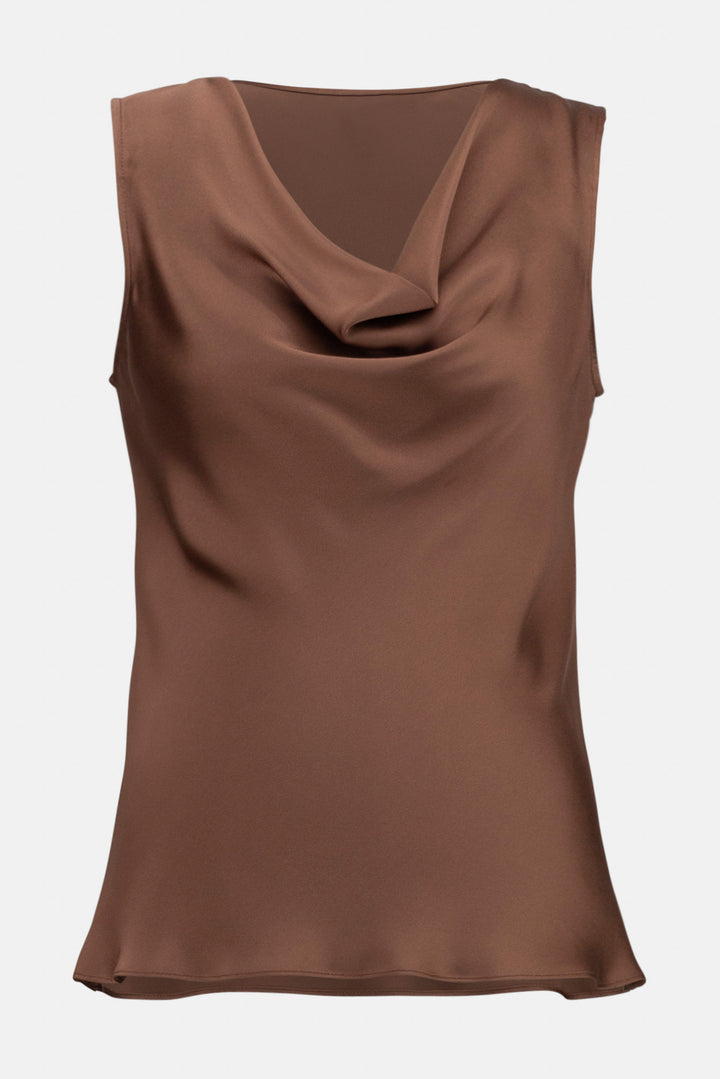 Joseph Ribkoff Fall 2023 women's business casual silk satin sleeveless tunic blouse top  -toffee product front
