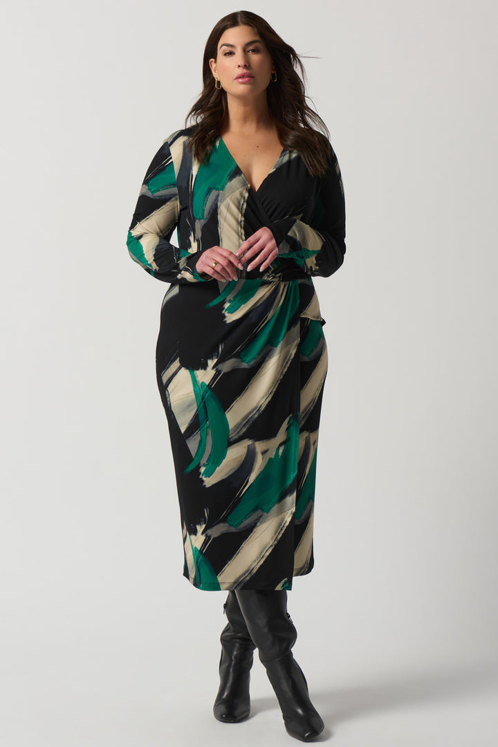 Joseph Ribkoff Fall 2023 women's business casual abstract printed wrap midi dress