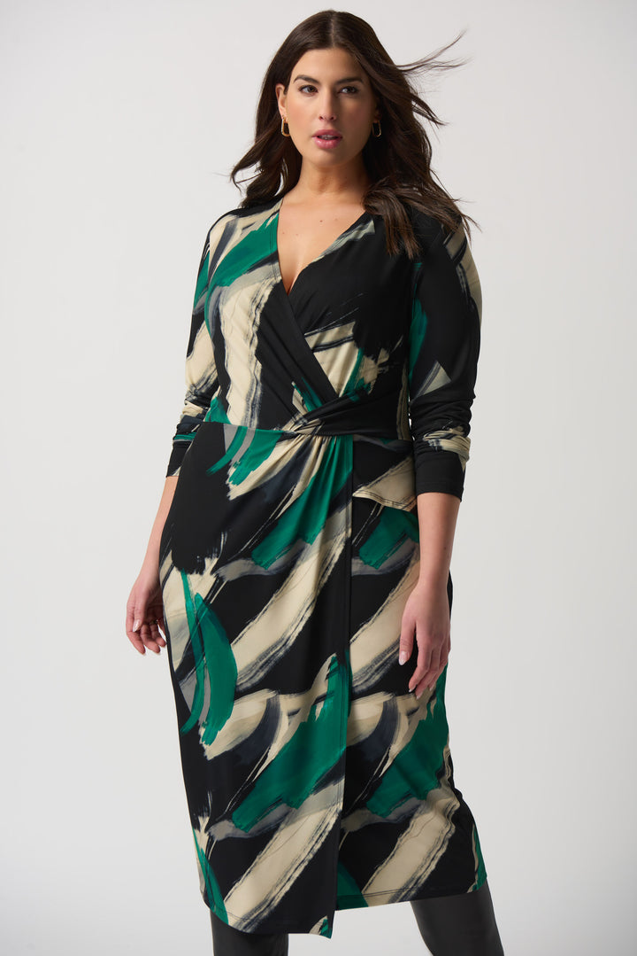Joseph Ribkoff Fall 2023 women's business casual abstract printed wrap midi dress - front