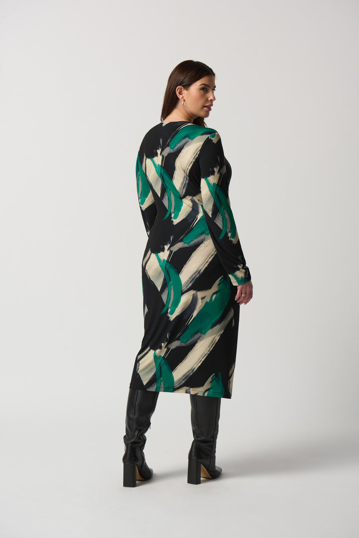 Joseph Ribkoff Fall 2023 women's business casual abstract printed wrap midi dress - back