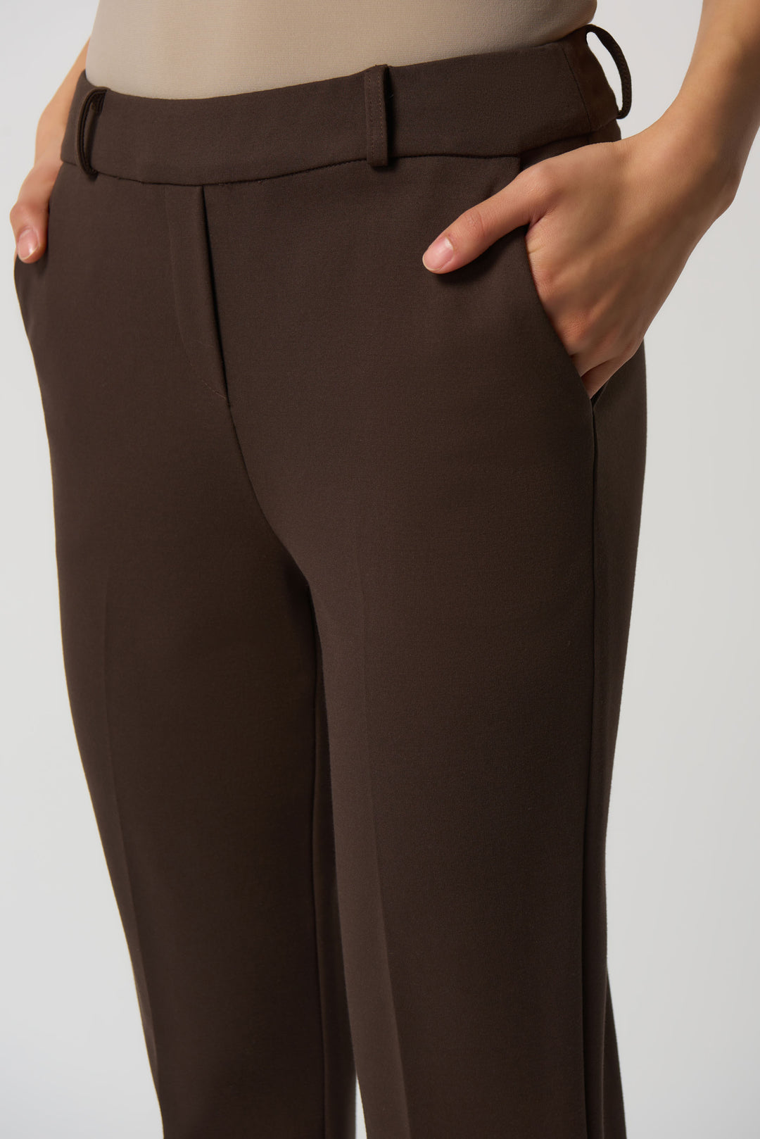 Joseph Ribkoff Fall 2023 women's business casual heavy knit cropped dress pants with pockets - mocha detail