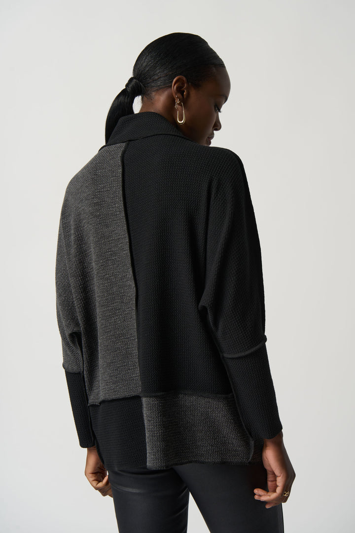 Joseph Ribkoff Fall 2023 women's casual light waffle knit tunic black and grey sweater top - back