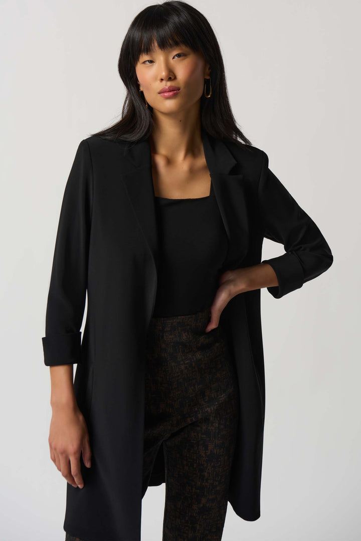 Joseph Ribkoff Fall 2023 women's business casual relaxed black blazer - front