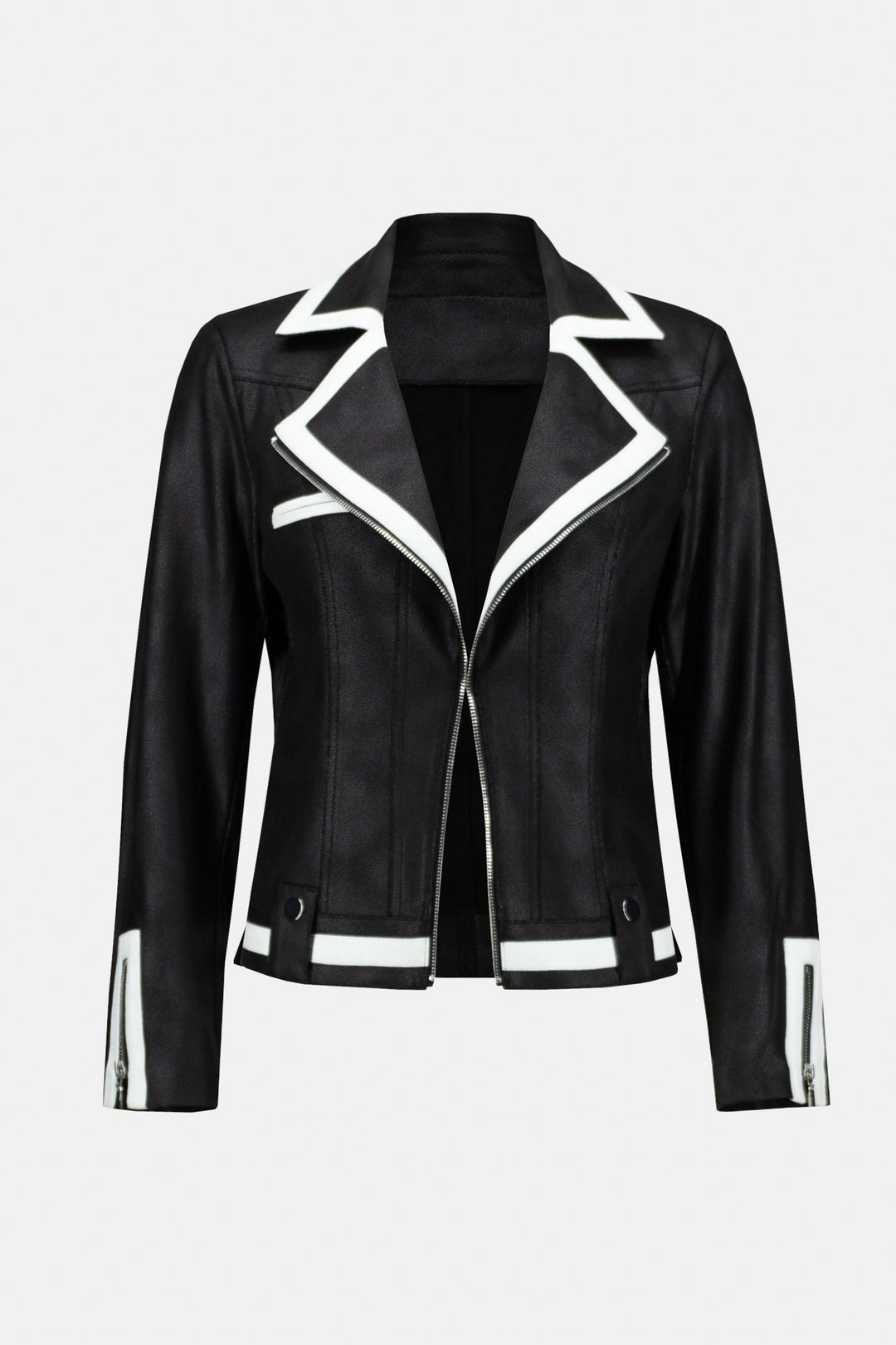 Joseph Ribkoff Fall 2023 women's casual faux suede vegan black moto blazer jacket - product front