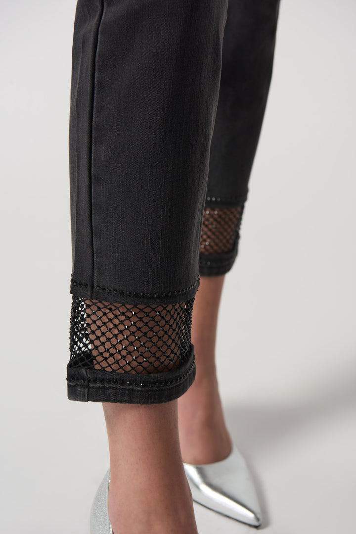 Joseph Ribkoff Fall 2023 women's casual slim cropped denim grey jeans - Mesh detail