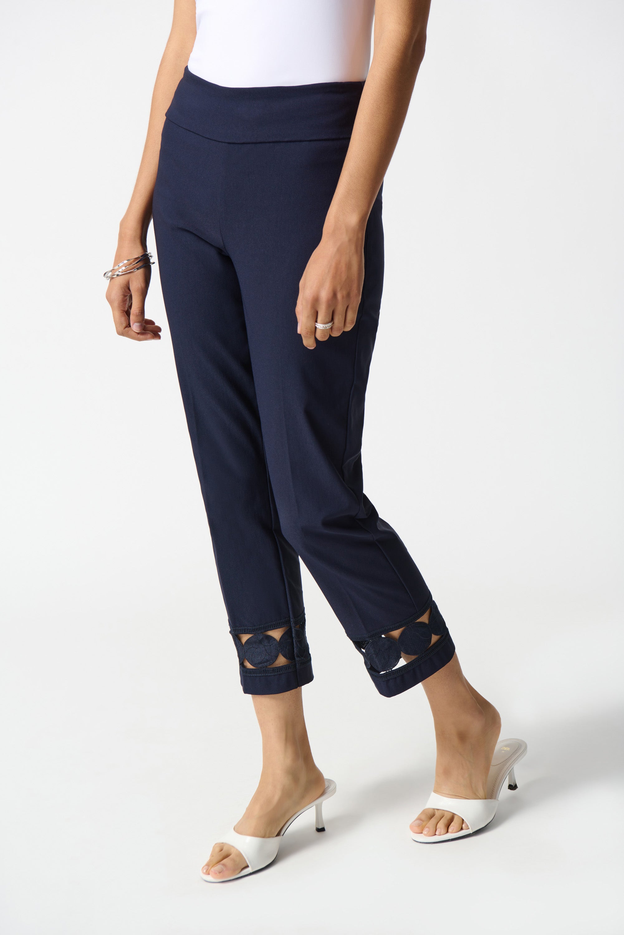 CROP PANT WITH CIRCLE LACE HEM – Aldila Boutique