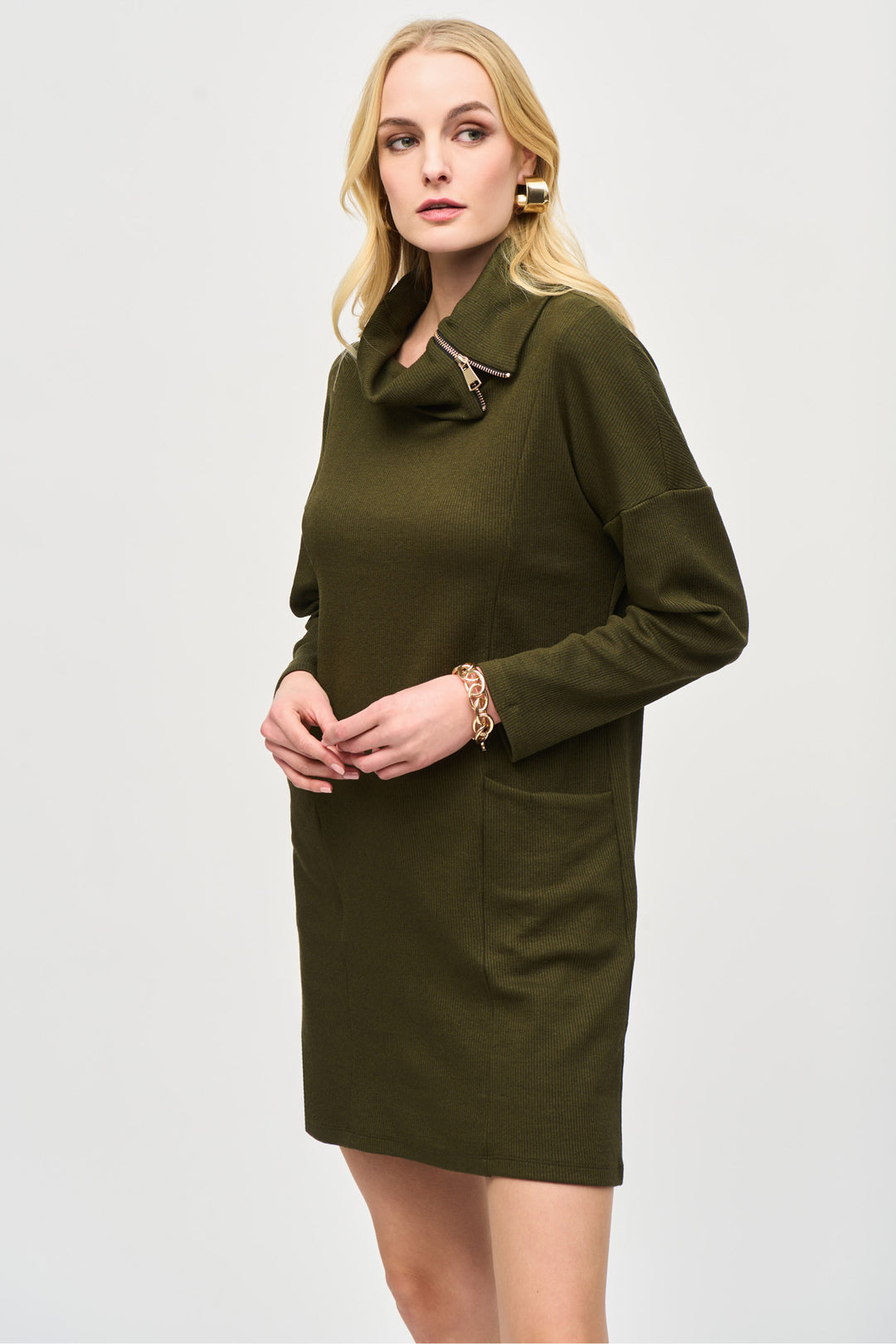 SPLIT ZIP COWL DRESS