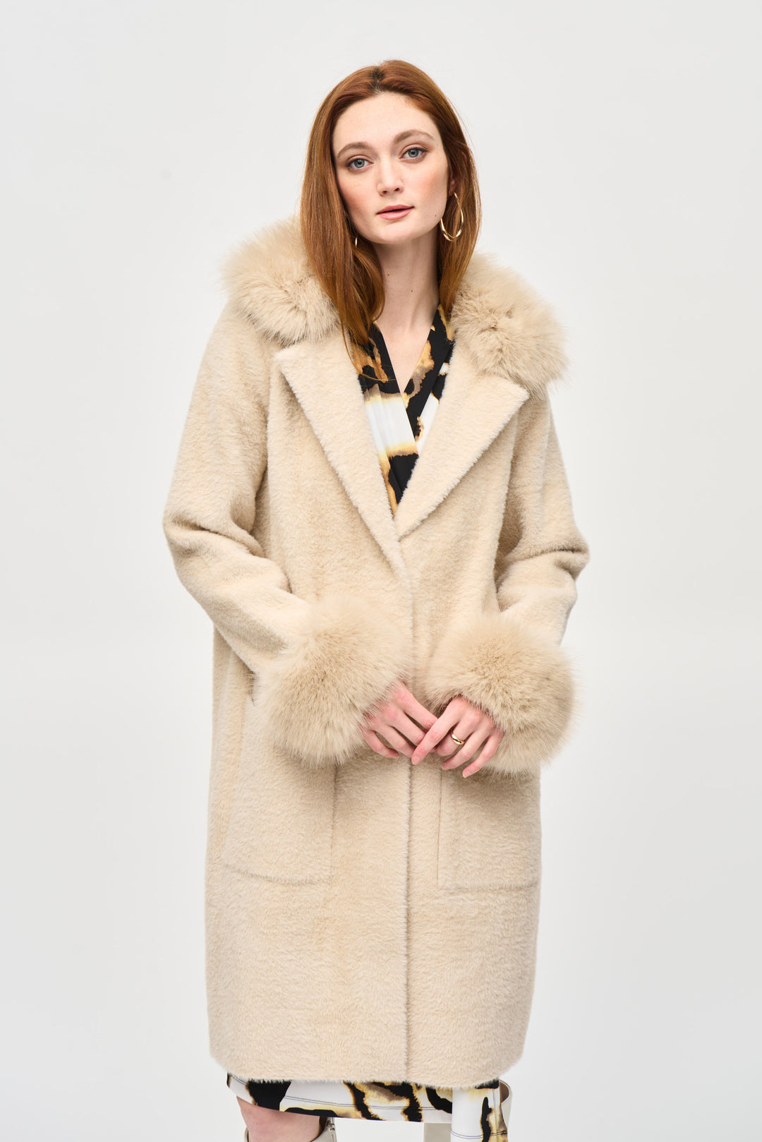 KNIT COAT WITH FAUX FUR