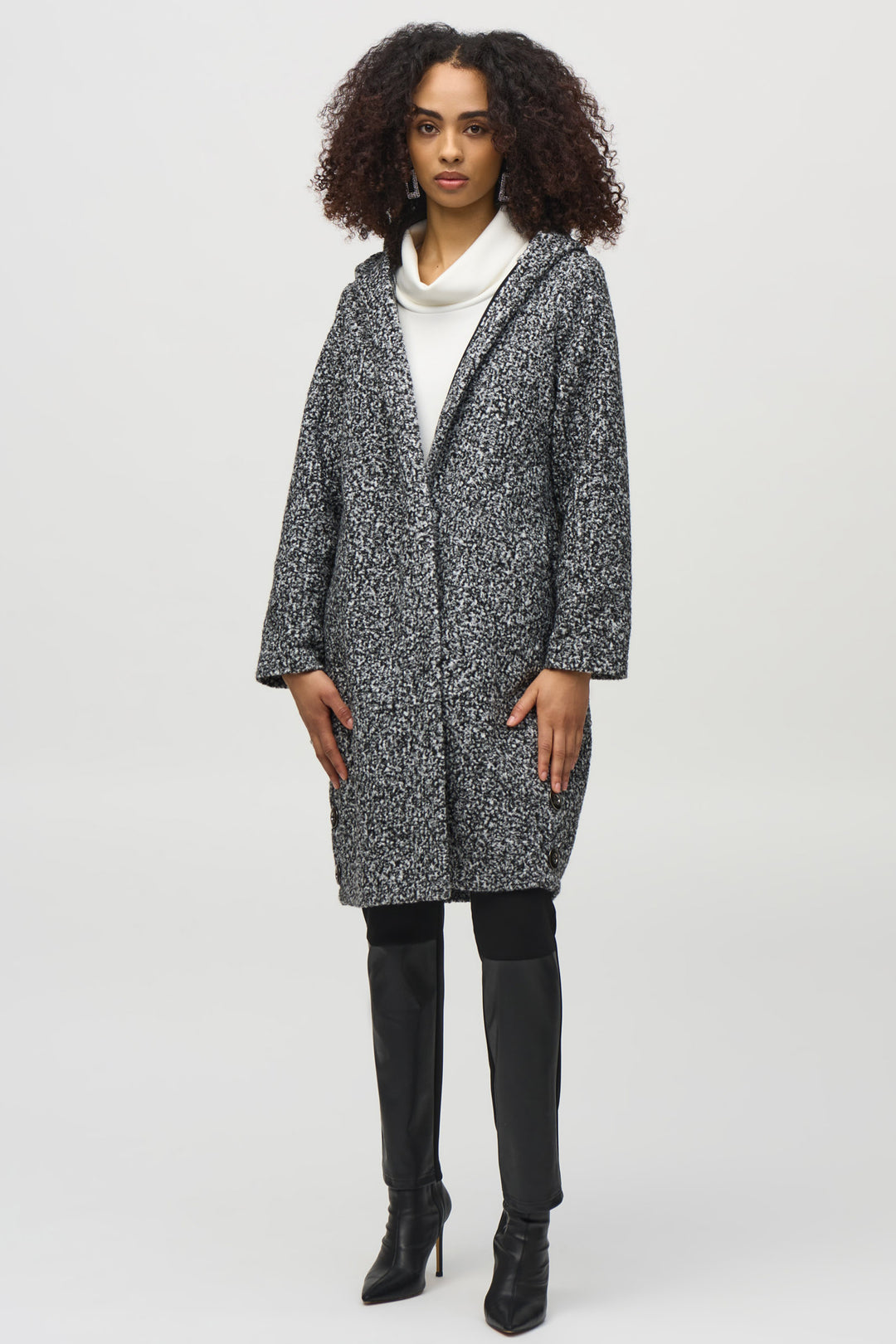 BOUCLE KNIT HOODIE COAT