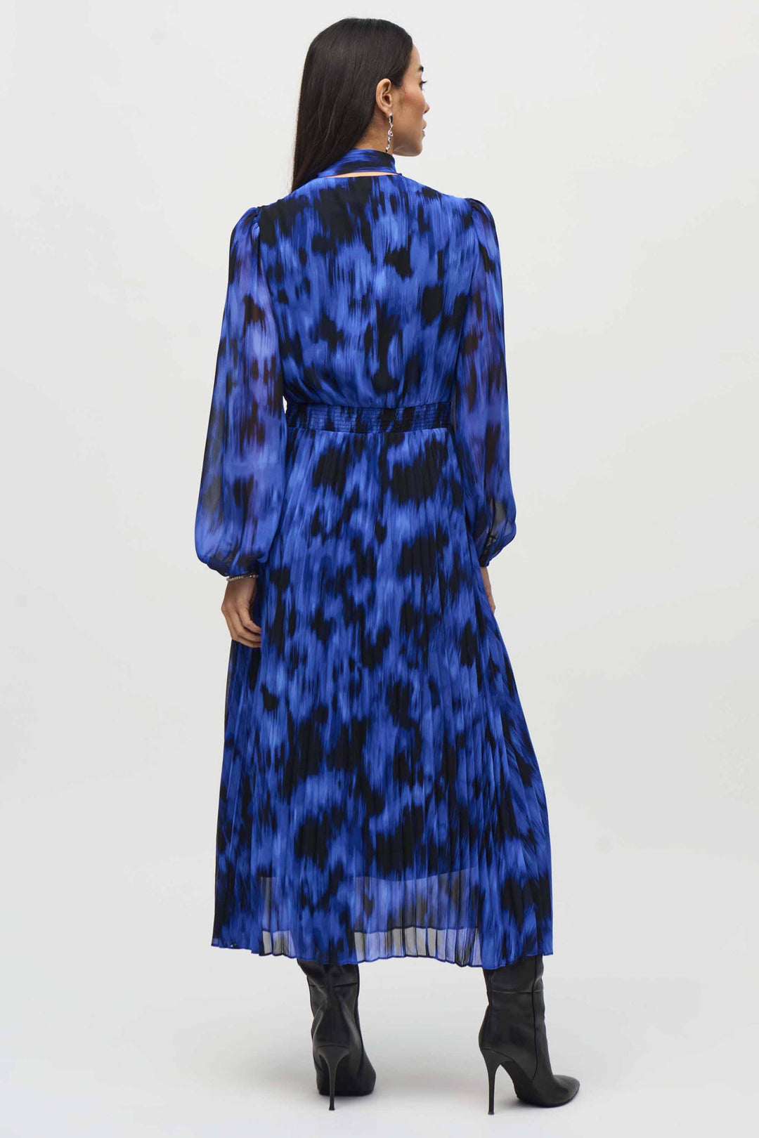 ABSTRACT CHIFFON PLEATED DRESS + SCARF