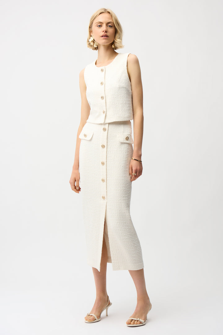 BOUCLE PENCIL SKIRT WITH GOLD BUTTONS