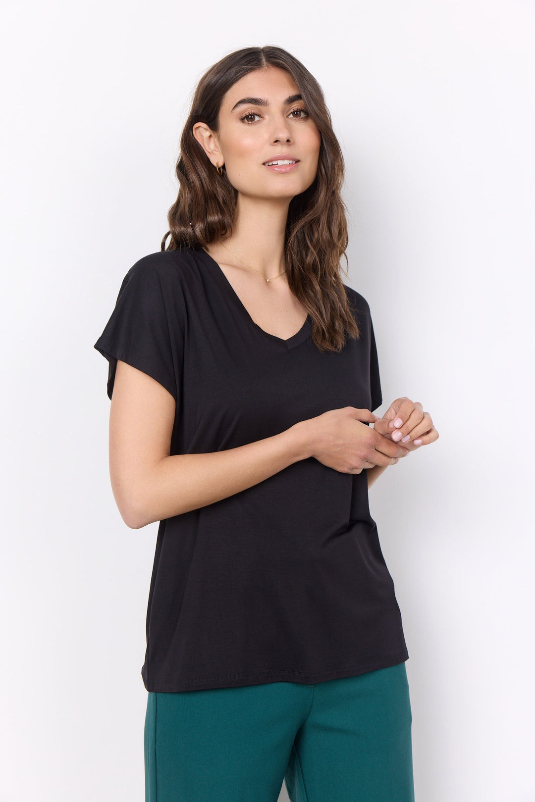 Soya Concept Fall 2024 Made from soft and lightweight material, this basic t-shirt style top features a flattering v-neck.