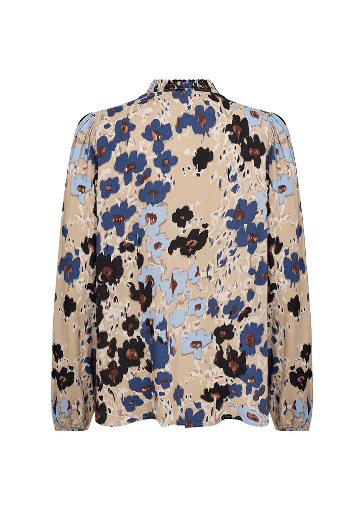 FLORAL SHIRRED COLLAR BLOUSE