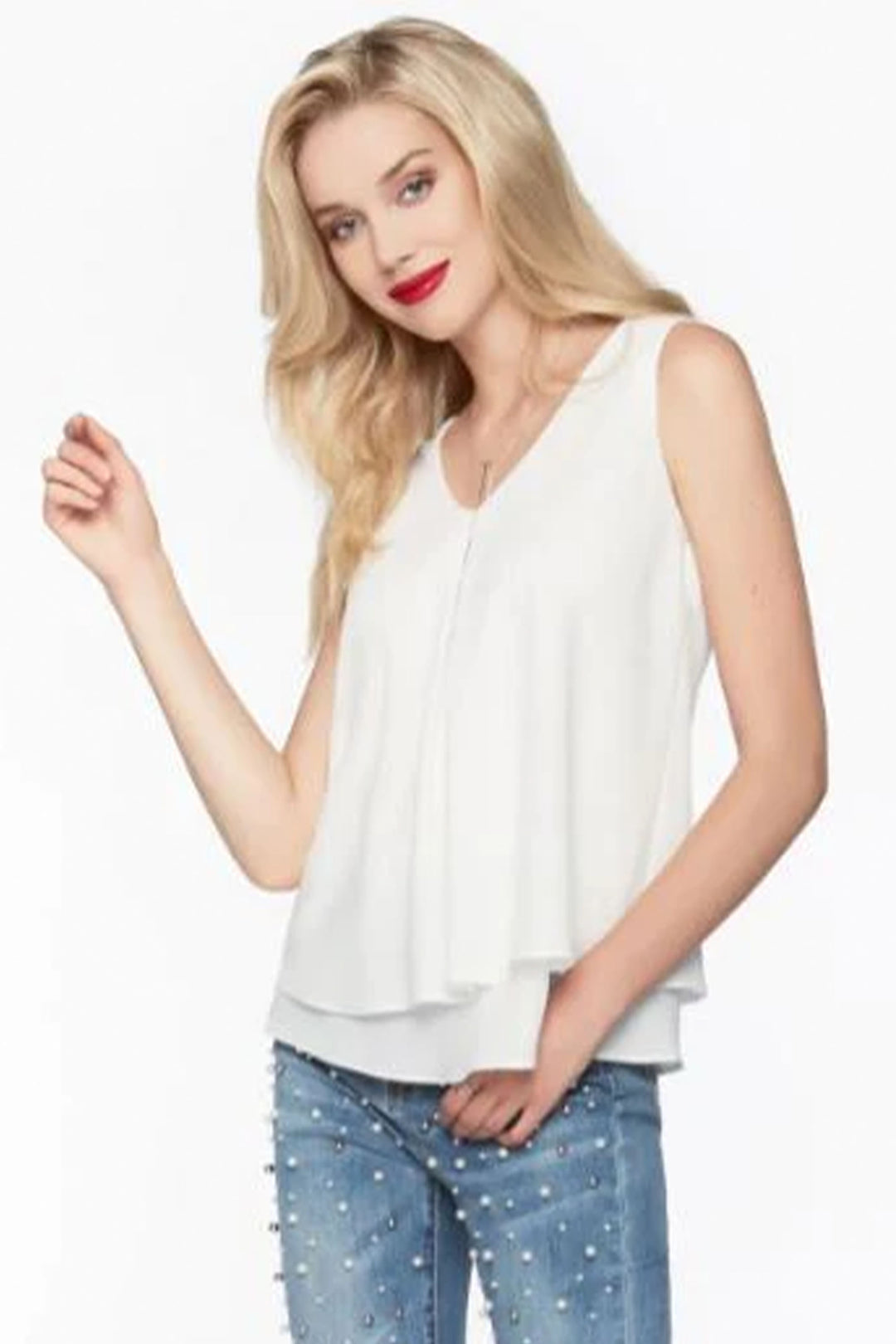 Frank Lyman women's business casual layered camisole with sleeveless style - white