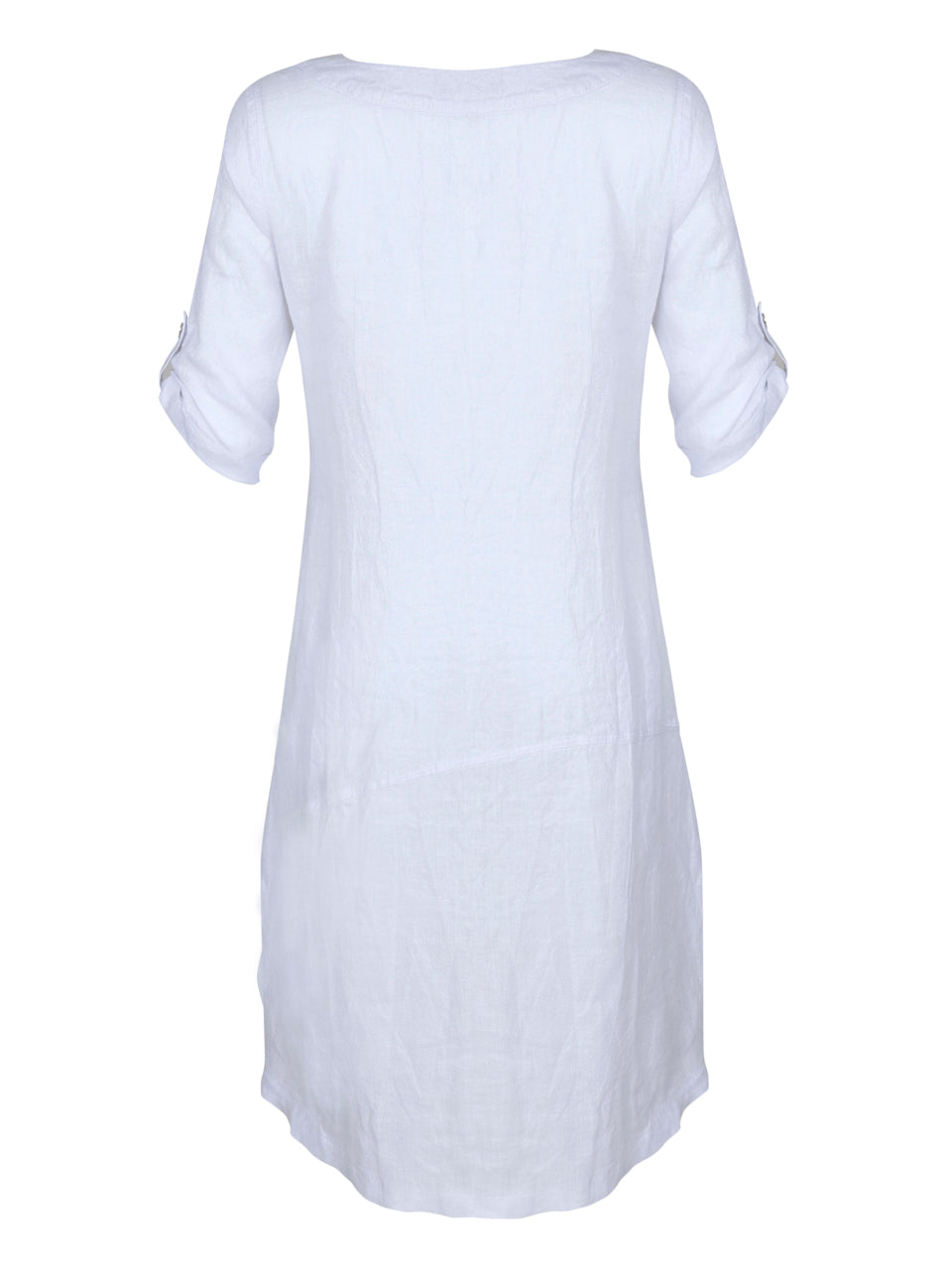 EverSassy Spring 2023 women's casual linen shift t-shirt dress with pocket - white back